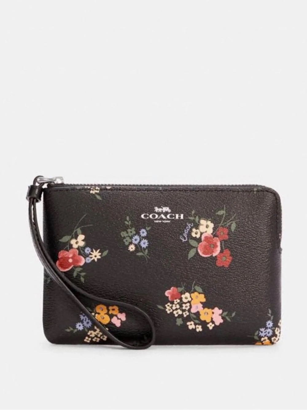 Coach Corner Zip Wristlet With Spaced Wildflower Print